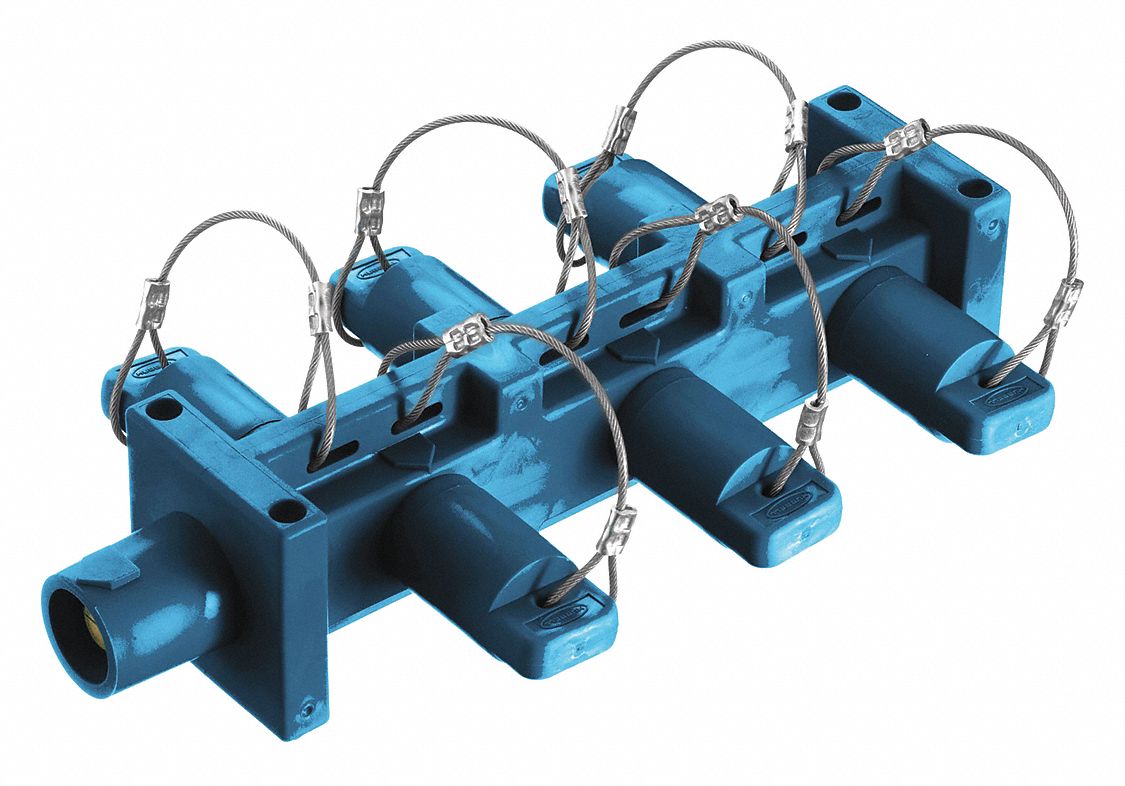 Distribution Block: 400 A, 6 Female Connections, 1 Male Connections, Blue