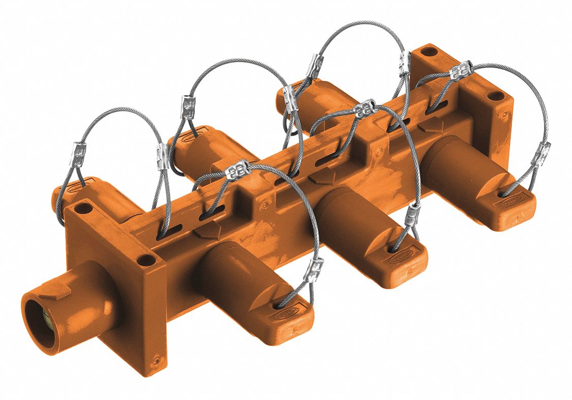 Distribution Block: 400 A, 6 Female Connections, 1 Male Connections, Orange