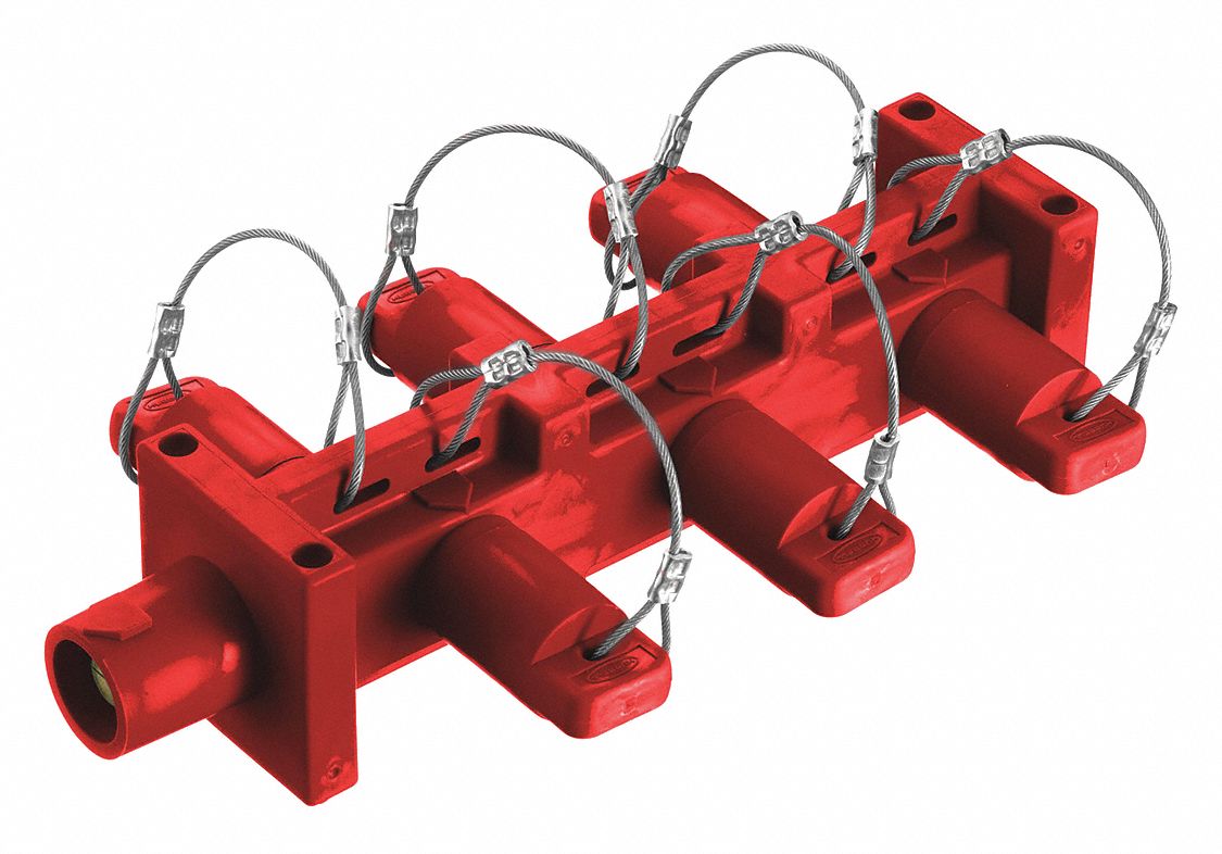 Distribution Block: 400 A, 6 Female Connections, 1 Male Connections, Red