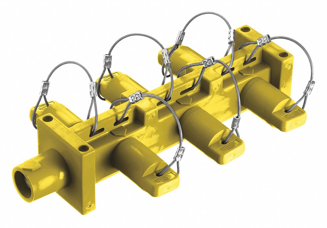 Distribution Block: 400 A, 6 Female Connections, 1 Male Connections, Yellow