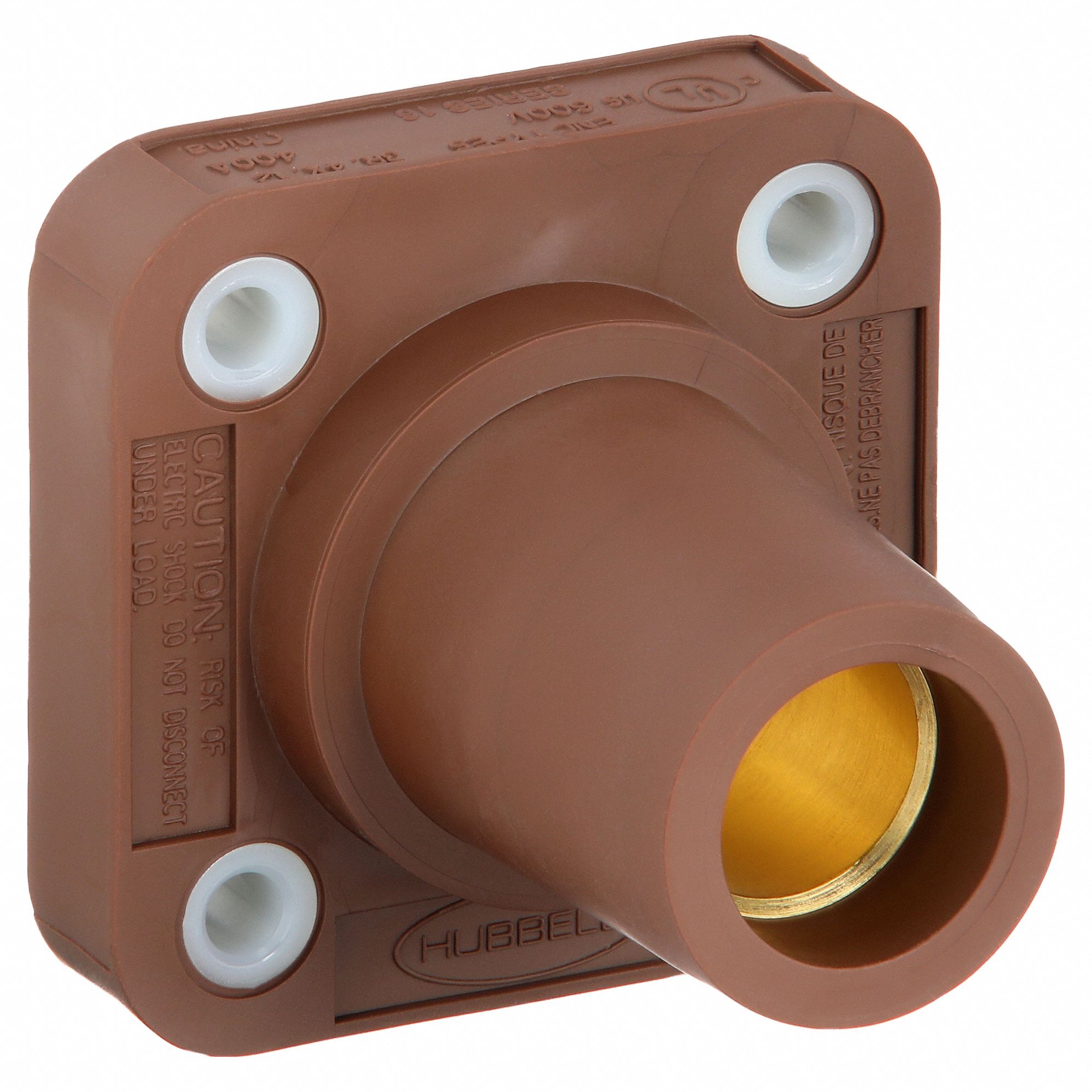 Receptacle: For Male Plugs, 400 A, Straight, Brown, Square, Through Hole Mounting