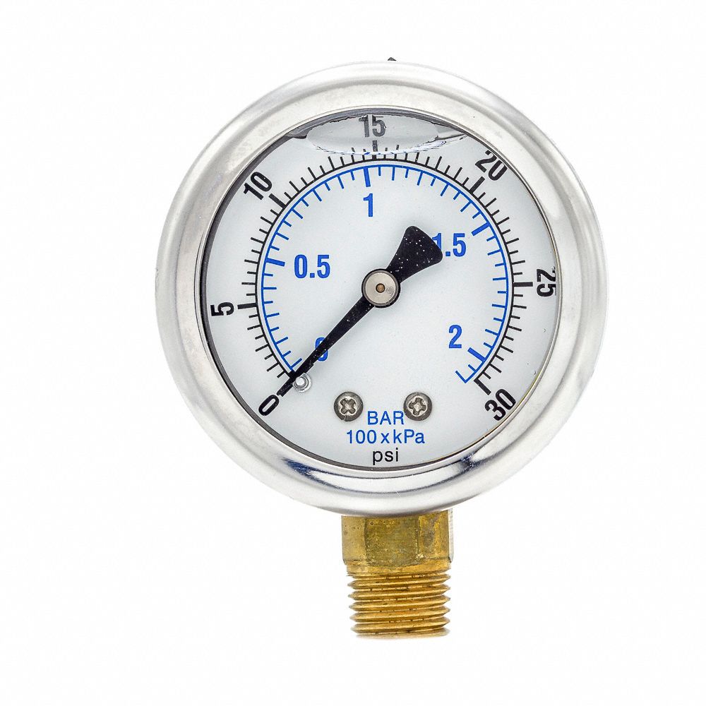 PIC GAUGES, 0 to 30 psi ( 0 to 2 bar ), 2 in Dial, Industrial Pressure ...