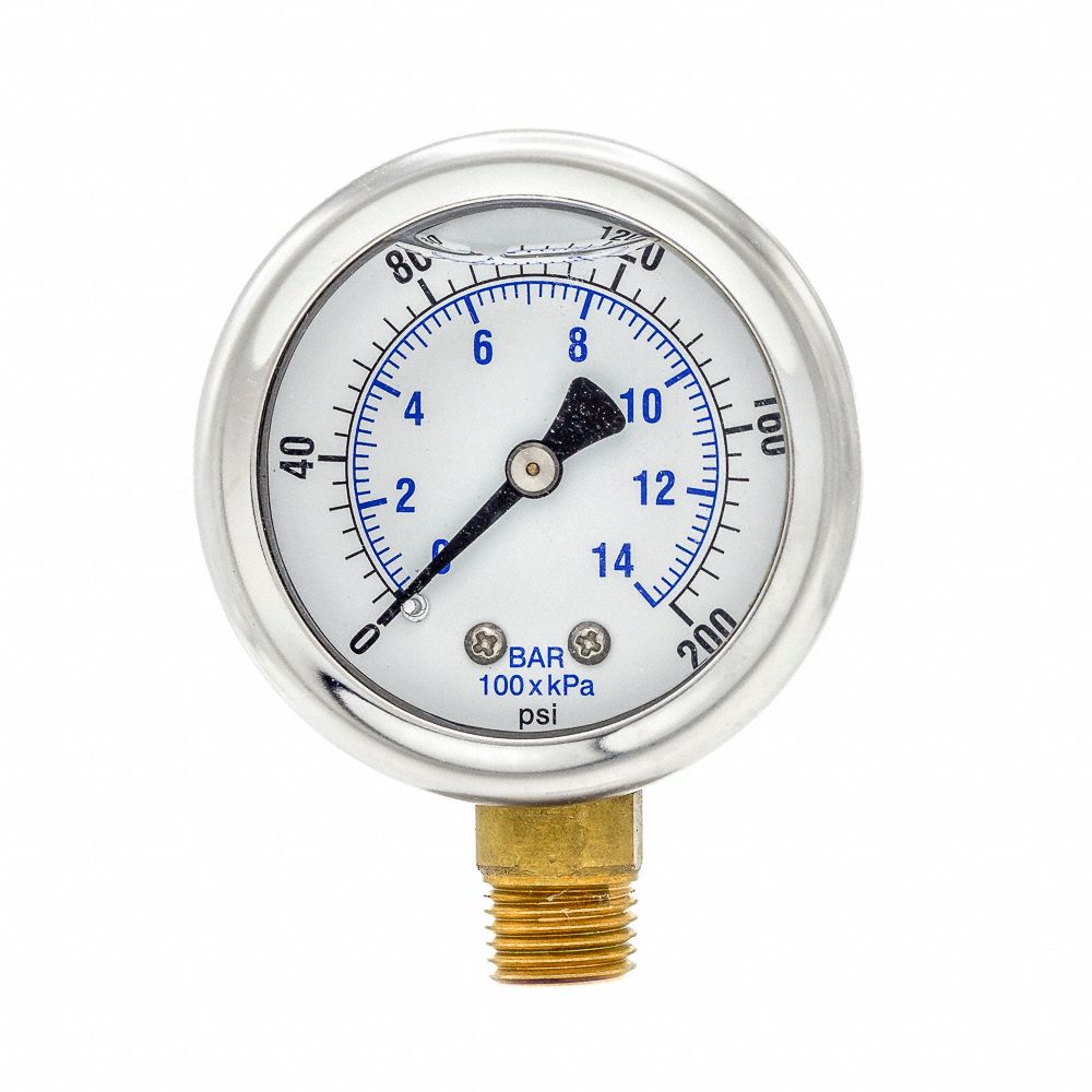 Pic Gauges, 0 To 200 Psi ( 0 To 14 Bar ), 2 In Dial, Industrial 