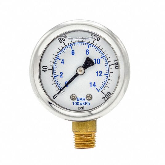 PIC GAUGES, 0 to 200 psi ( 0 to 14 bar ), 2 in Dial, Industrial ...