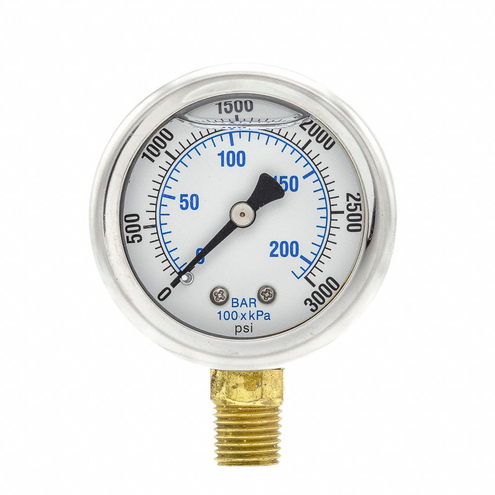 PIC GAUGES, 0 to 3,000 psi ( 0 to 207 bar ), 2 in Dial, Industrial ...