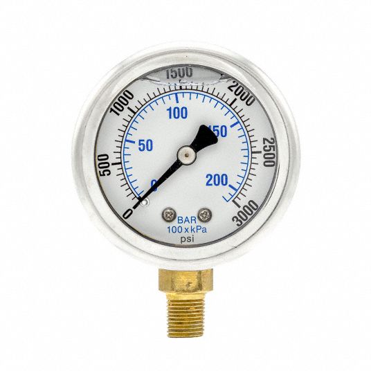 PIC GAUGES, 0 to 3,000 psi ( 0 to 207 bar ), 2 in Dial, Industrial ...