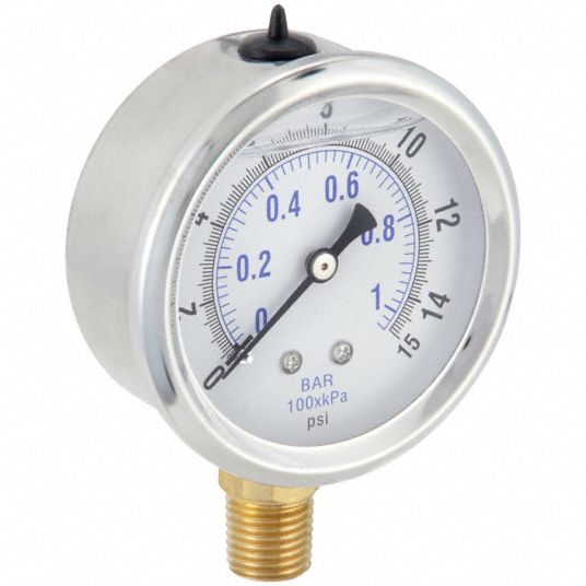 PIC GAUGES, 0 to 15 psi, 2 1/2 in Dial, Industrial Pressure Gauge ...