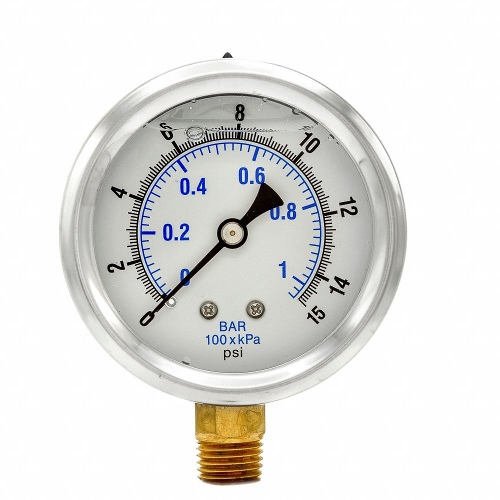 PIC GAUGES Industrial Pressure Gauge: 0 to 15 psi, 2 1/2 in Dial ...