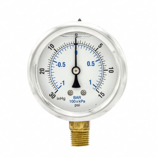 PIC GAUGES Compound Gauge, 30 in Hg Vac to 15 psi Range, 1/4 in MNPT