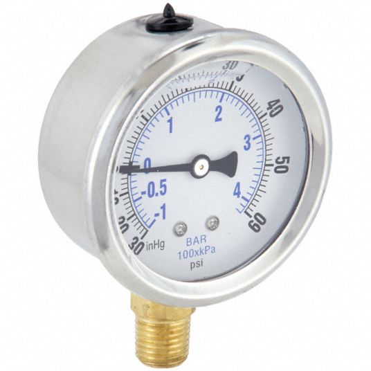 PIC GAUGES, 30 to 0 to 60 in Hg/psi, 2 1/2 in Dial, Industrial Compound ...