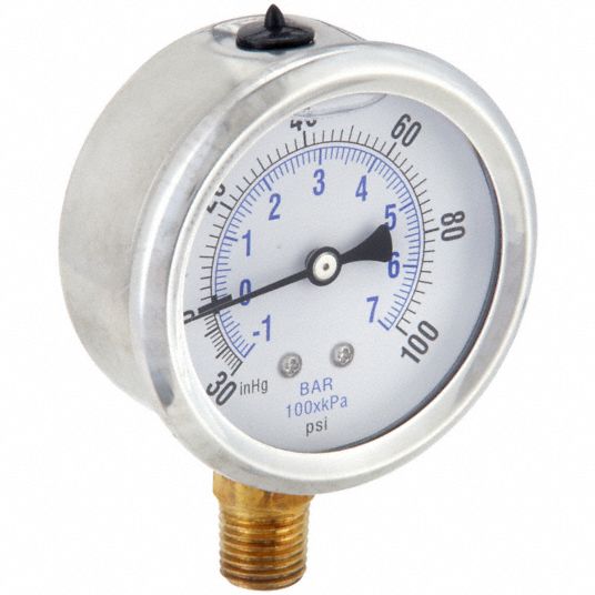 PIC GAUGES, 30 to 0 to 100 in Hg/psi, 2 1/2 in Dial, Industrial ...