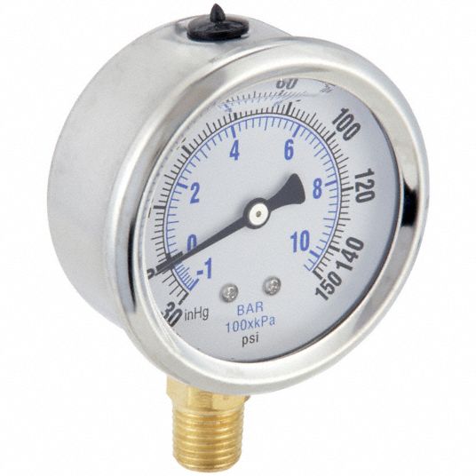 PIC GAUGES, 30 to 0 to 150 in Hg/psi, 2 1/2 in Dial, Industrial ...