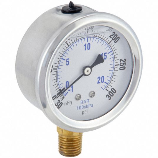 Pic Gauges, 30 To 0 To 300 In Hg Psi, 2 1 2 In Dial, Industrial 