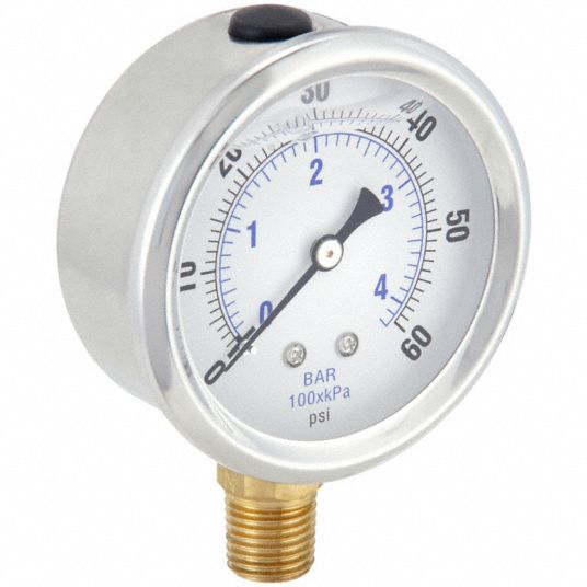 PIC GAUGES, 0 to 60 psi, 2 1/2 in Dial, Industrial Pressure Gauge