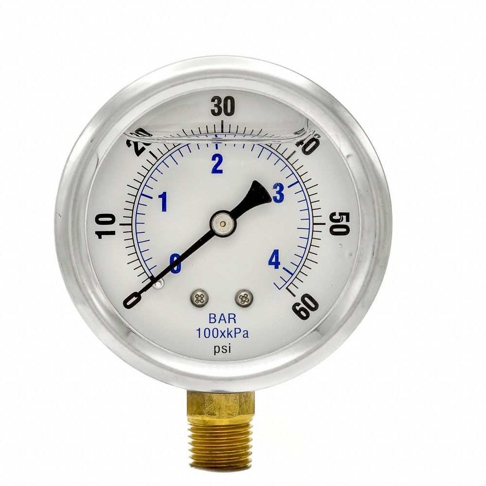 Pic Gauges Industrial Pressure Gauge: 0 To 60 Psi, 2 1 2 In Dial 