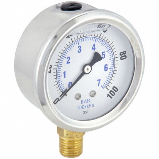 PIC GAUGES, 0 to 100 psi, 2 1/2 in Dial, Industrial Pressure Gauge ...