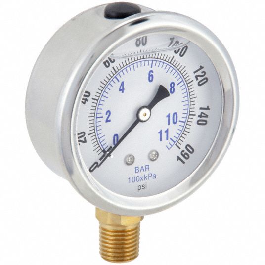 PIC GAUGES, 0 to 160 psi, 2 1/2 in Dial, Industrial Pressure Gauge ...