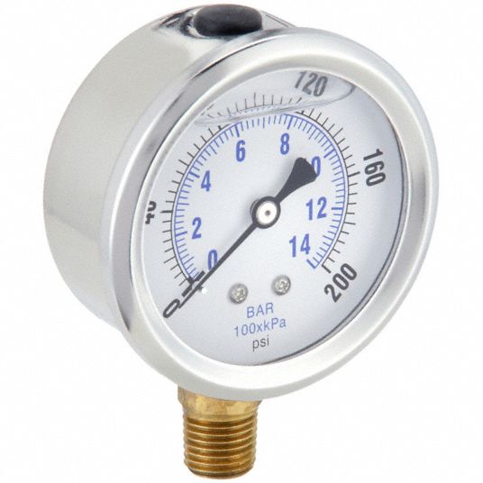 PIC GAUGES, 0 to 200 psi, 2 1/2 in Dial, Industrial Pressure Gauge ...