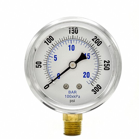 PRO-201L-254A 2.5" Glycerin Filled Stainless Steel Gauge 1/4" NPT LM 30/0 HgVac 