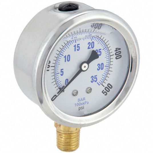 PIC GAUGES, 0 to 500 psi, 2 1/2 in Dial, Industrial Pressure Gauge ...