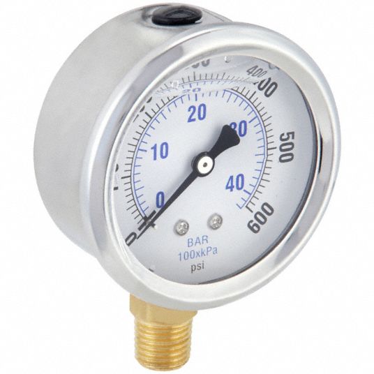 Pic Gauges, 0 To 600 Psi, 2 1 2 In Dial, Industrial Pressure Gauge 