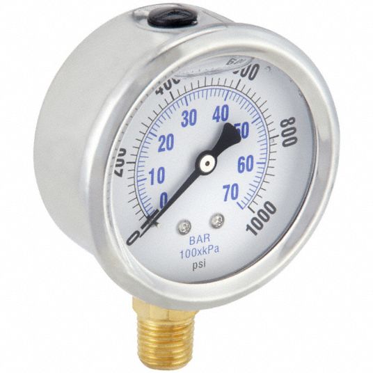 PIC GAUGES, 0 to 1,000 psi, 2 1/2 in Dial, Industrial Pressure Gauge ...