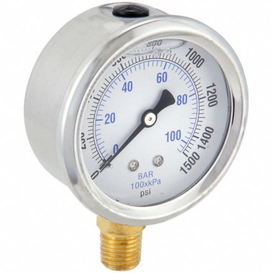 PIC GAUGES, 0 to 1,500 psi, 2 1/2 in Dial, Industrial Pressure Gauge ...