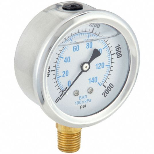 PIC GAUGES, 0 to 2,000 psi, 2 1/2 in Dial, Industrial Pressure Gauge ...