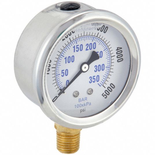 PIC GAUGES, 0 to 5,000 psi, 2 1/2 in Dial, Industrial Pressure Gauge ...