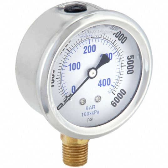 PIC GAUGES, 0 to 6,000 psi, 2 1/2 in Dial, Industrial Pressure Gauge ...