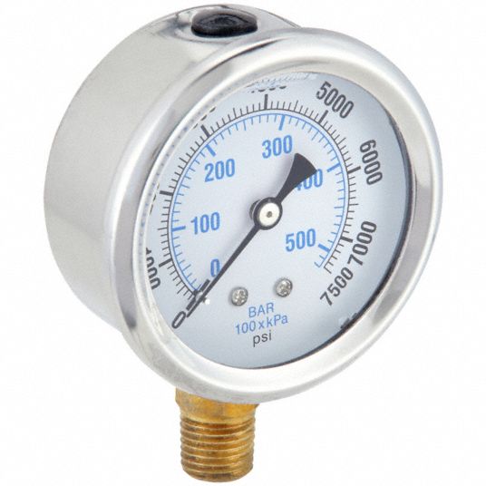 PIC GAUGES, 0 to 7,500 psi, 2 1/2 in Dial, Industrial Pressure Gauge ...