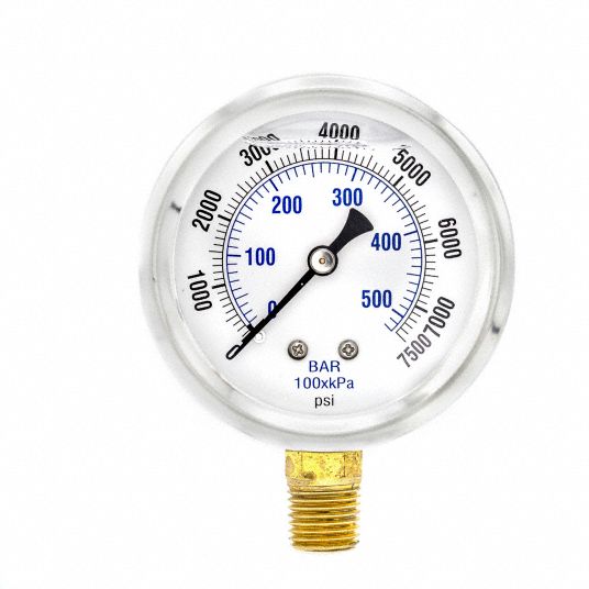 PIC GAUGES Industrial Pressure Gauge: 0 to 7,500 psi, 2 1/2 in Dial ...