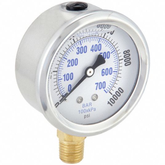 Pic Gauges, 0 To 10,000 Psi, 2 1 2 In Dial, Industrial Pressure Gauge 