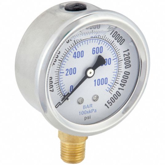 PIC GAUGES, 0 to 15,000 psi, 2 1/2 in Dial, Industrial Pressure Gauge ...