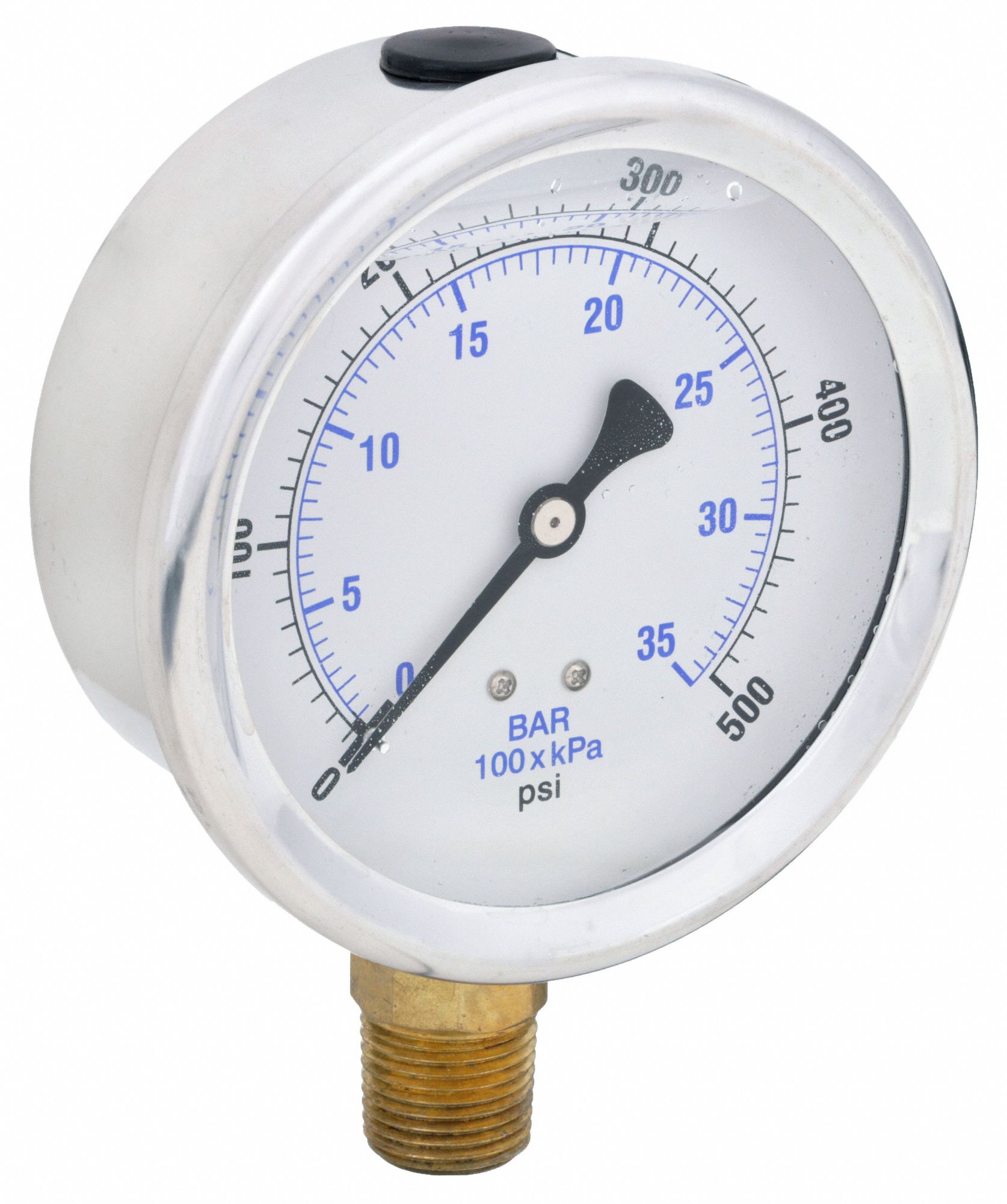 Industrial Pressure Gauge: 0 psi / Hg to 5, 000 psi, 4 in Dial, 1/4 in NPT Male, Bottom