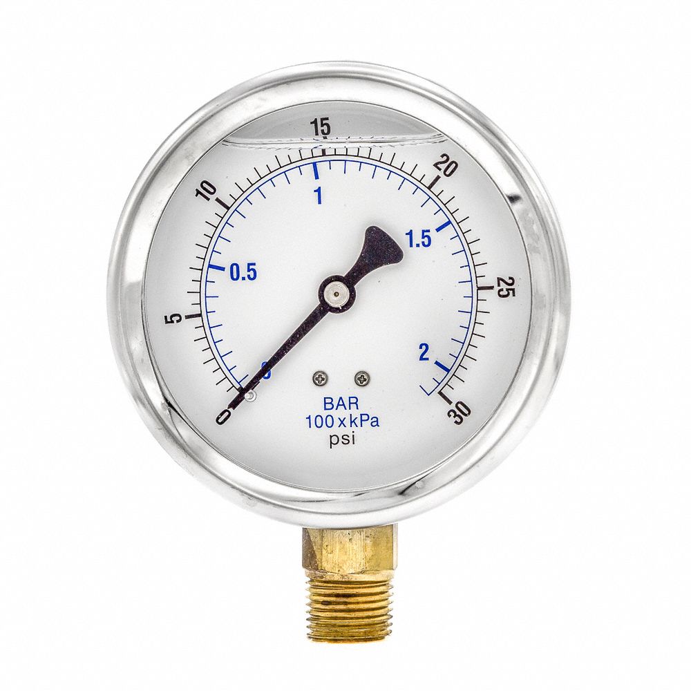 PIC GAUGES Industrial Pressure Gauge: 0 to 30 psi, 4 in Dial, Liquid ...