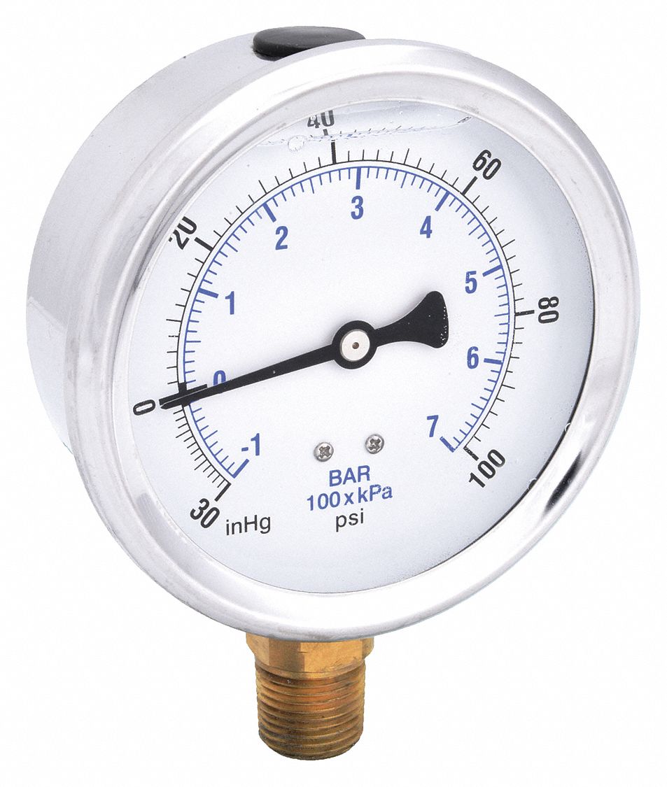 PIC GAUGES, 30 to 0 to 60 in Hg/psi, 4 in Dial, Industrial Compound ...