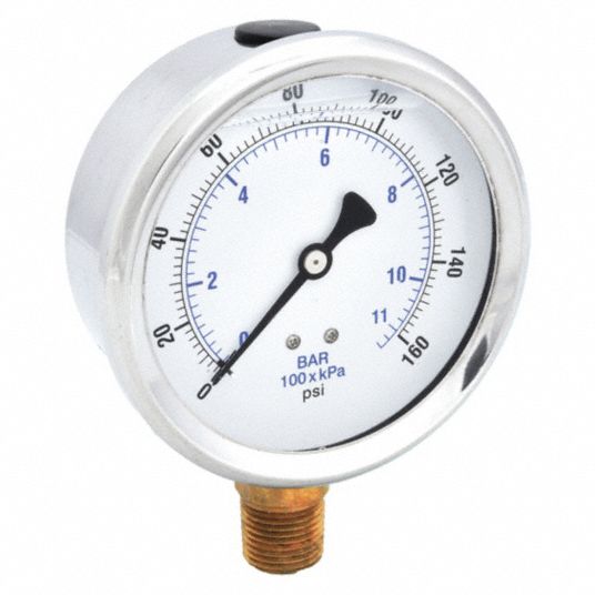 PIC GAUGES, 0 to 160 psi, 4 in Dial, Industrial Pressure Gauge - 20TV72 ...