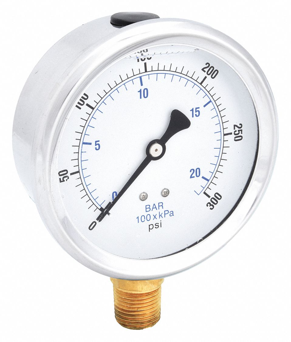 MANOMETRE, LIQUIDE, 4 PO, 300 LB/PO2