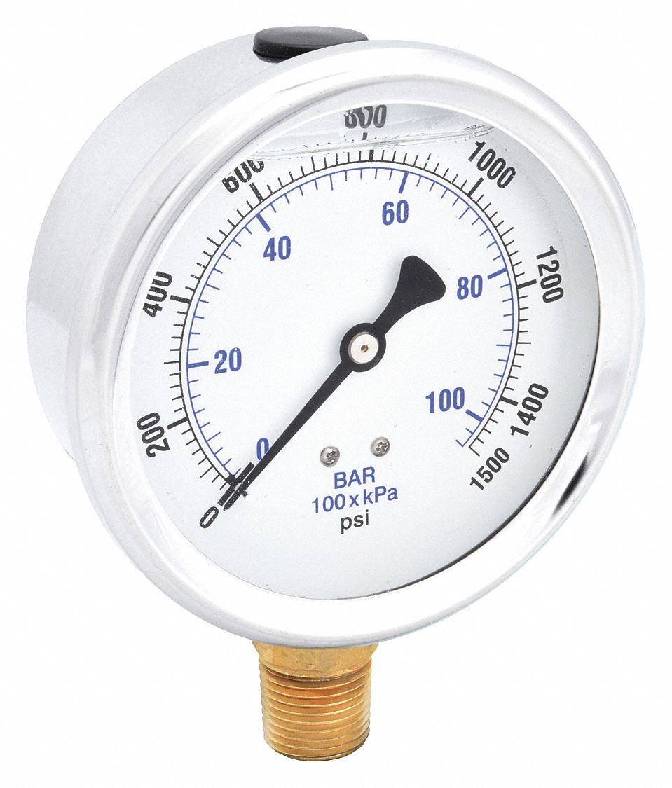 PIC GAUGES, 0 to 1,500 psi, 4 in Dial, Industrial Pressure Gauge ...