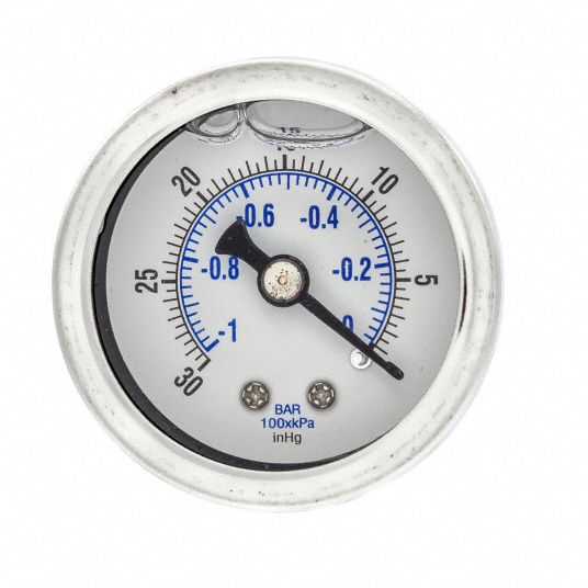 PIC GAUGES, 30 to 0 in Hg ( -1 to 0 bar ), 1 1/2 in Dial, Industrial ...