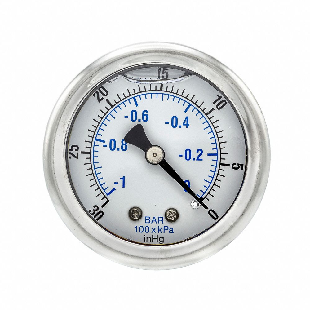 PIC GAUGES, 30 To 0 In Hg ( -1 To 0 Bar ), 2 In Dial, Industrial Vacuum ...