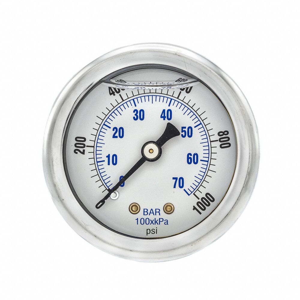 PIC GAUGES, 0 to 1,000 psi ( 0 to 69 bar ), 2 in Dial, Industrial Pressure Gauge 20TW07202L