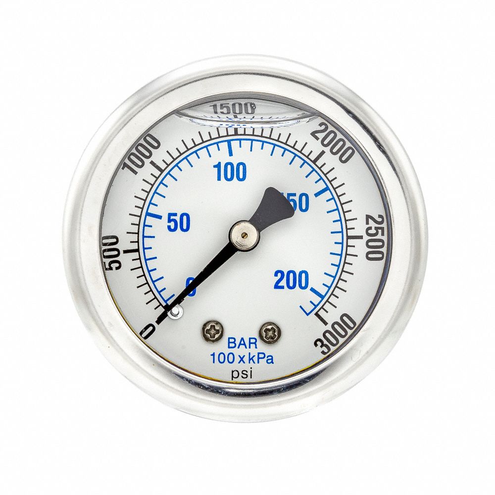 PIC GAUGES, 0 to 3,000 psi ( 0 to 207 bar ), 2 in Dial, Industrial ...