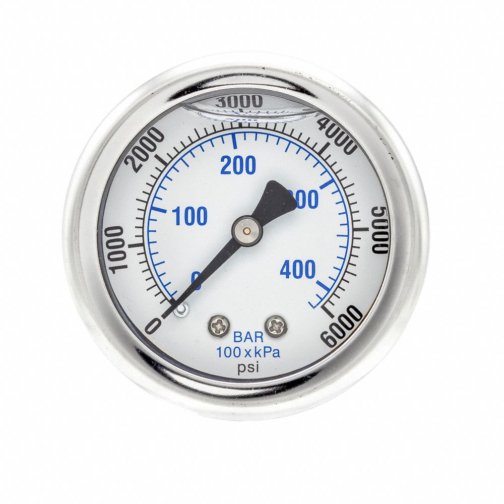 PIC GAUGES, 0 to 6,000 psi ( 0 to 414 bar ), 2 in Dial, Industrial