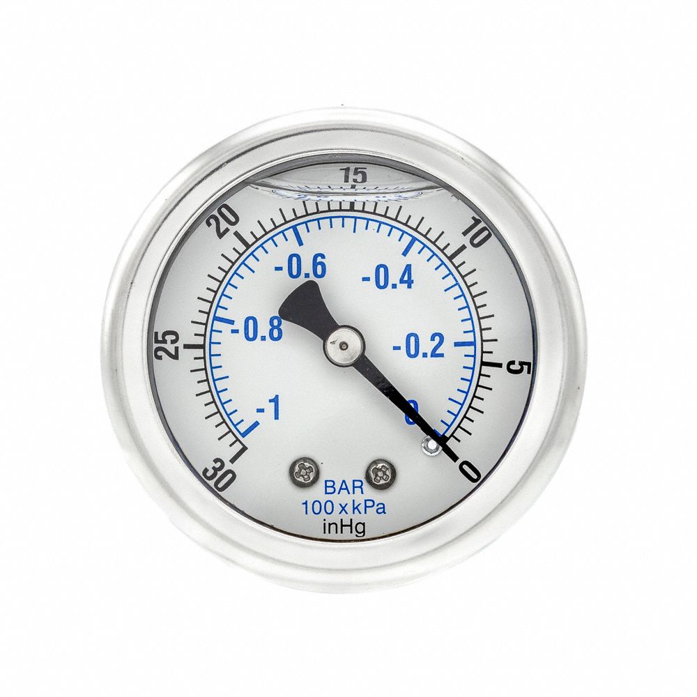 PIC GAUGES Vacuum Gauge, 30 in to 0 in Hg Vac Range, 1/8 in MNPT, +/3