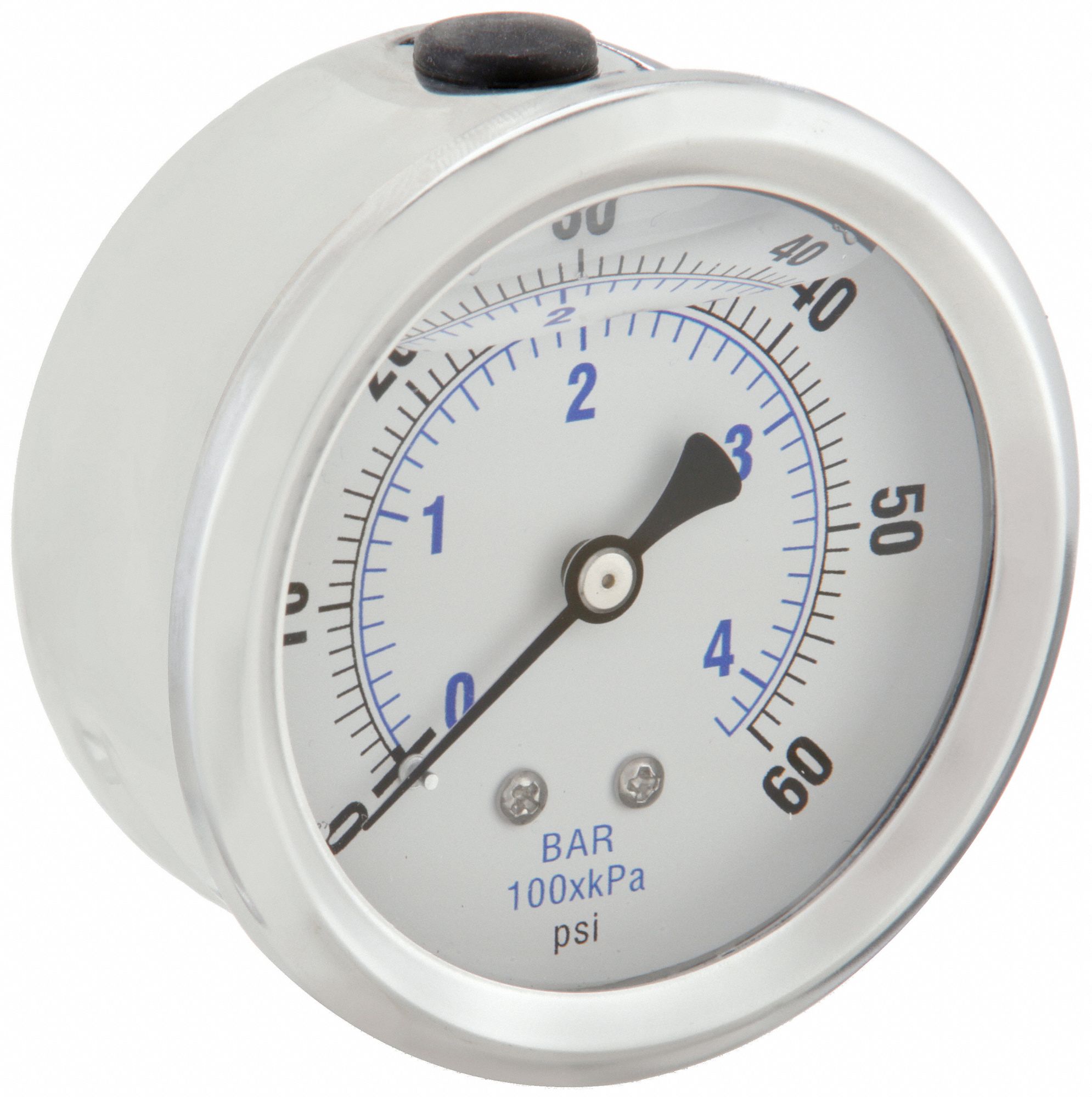 INDUSTRIAL PRESSURE GAUGE, 60 PSI TO 0 PSI/HG TO 60 PSI, 2 1/2 IN DIAL, 1/4 IN NPT MALE