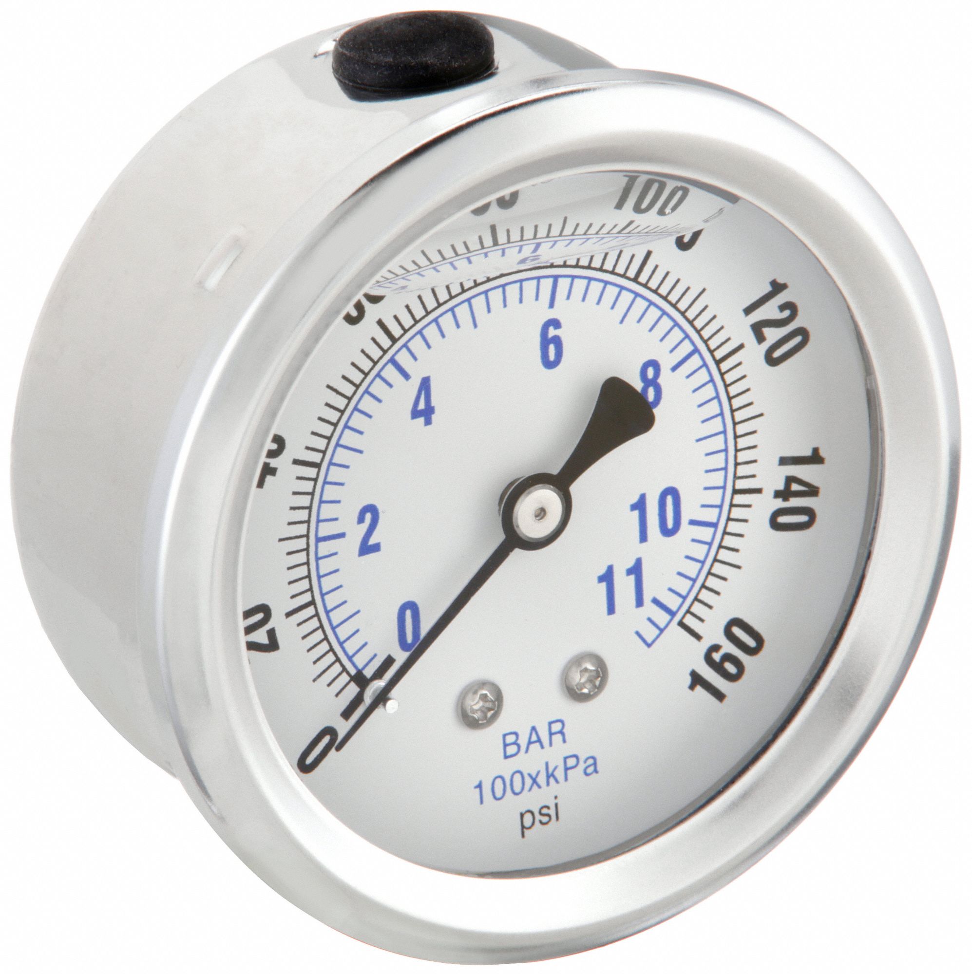 Industrial Pressure Gauge: 0 psi / Hg to 160 psi, 2 1/2 in Dial, 1/4 in NPT Male, Copper