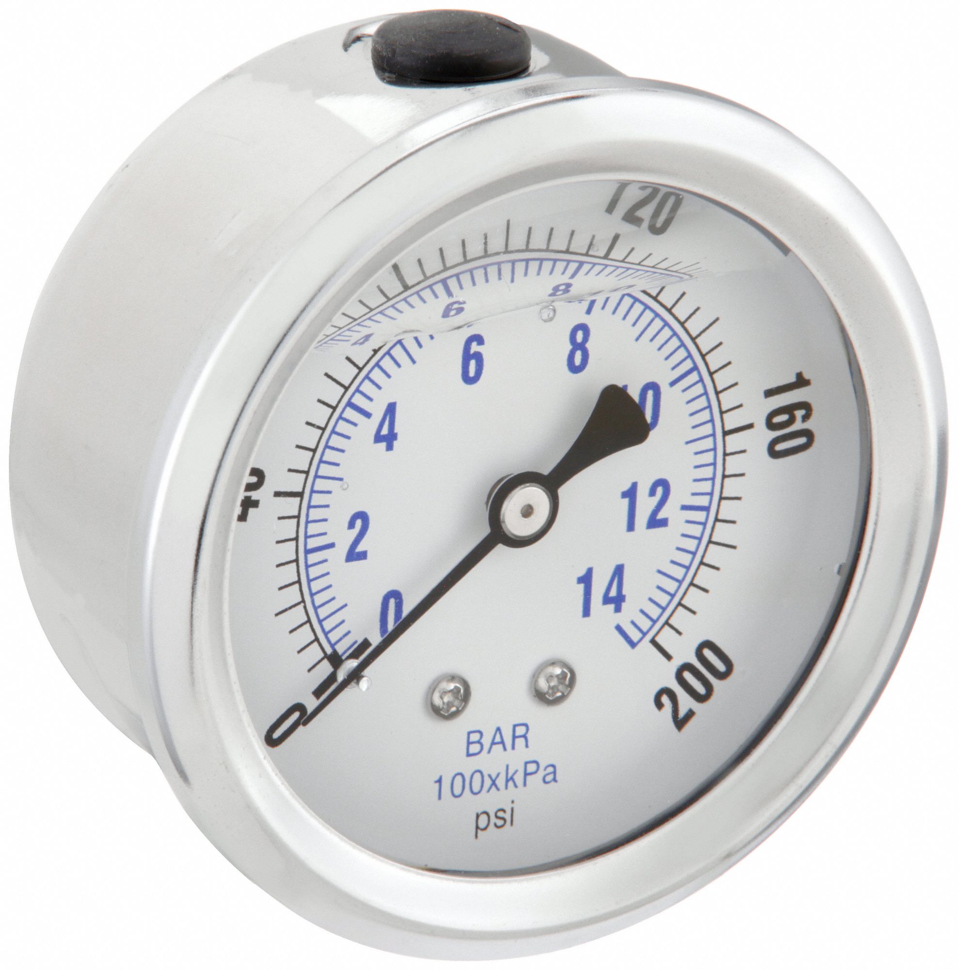 INDUSTRIAL PRESSURE GAUGE, 200 PSI TO 0 PSI/HG TO 200 PSI, 2 1/2 IN DIAL, CENTRE BACK, 1/4 IN NPT