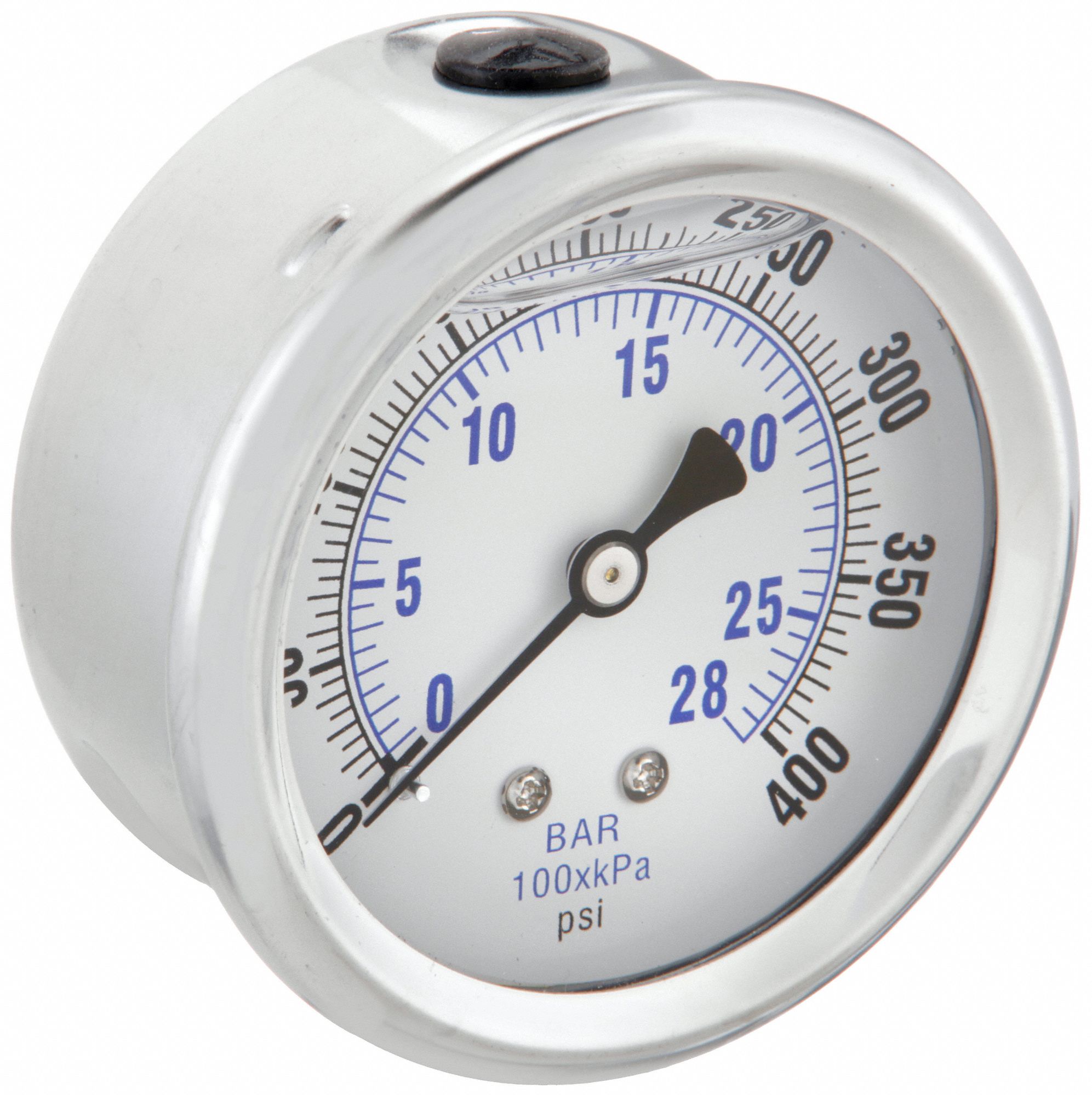Industrial Pressure Gauge: 0 psi / Hg to 400 psi, 2 1/2 in Dial, 1/4 in NPT Male, Copper